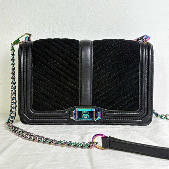 Rebecca Minkoff Handbags - Rebecca Minkoff Oil Slick Suede Iridescent Love Chevron Quilted Crossbody Bag